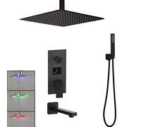 Sistema Doccia, KEMAIDI Soffione doccia in ottone nero Rubinetti miscelatori con display digitale Rubinetto for da bagno Set di rubinetti for digitali a 3 funzioni(10 inch led 3 way)