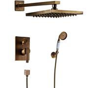 Sistema doccia Ksunun Set doccia con rubinetto a incasso Set doccia combinato doccia vintage con finitura in ottone spazzolato con soffione a pioggia da 20 cm e doccetta (contiene corpo valvola e