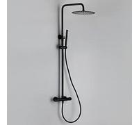 Sistema Doccia, Miscelatore termostatico Nero Opaco, deviatore in Ottone, Set Doccia da Parete per Bagno, Braccio deviatore con doccetta a Pioggia Rotonda da 8-12 Pollici, Set DOCC