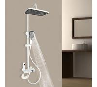 Sistema doccia, moderno in acciaio inox, doccia a pioggia, set massaggio, con doccetta, pannello doccia LED, colonna doccia per casa e hotel, bianco/grigio (bianco)