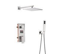 Sistema Doccia Nascosto Nichel Spazzolato Rubinetto Display Temperatura Set Combo con Spruzzatore Portatile e a Pioggia Quadrata Vasca Kit Trim,Tipo a,10 Pollici(Type a,8 Inches)