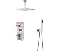 Sistema Doccia Nascosto Nichel Spazzolato Rubinetto Display Temperatura Set Combo con Spruzzatore Portatile e a Pioggia Quadrata Vasca Kit Trim,Tipo a,10 Pollici(Type B,16 Inches)