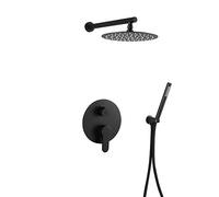 Sistema doccia, nero opaco tutto metallo da doccia completo set di rubinetti con valvola, pioggia rotonda da 8-12 pollici a pioggia rotonda e spruzzatore portatile, set di doccia di lusso,