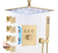 Sistema Doccia Oro Spazzolato Sistema Termostatico Doccia Rubinetto Con Corpo Getti Reti Backnet 12 Pollici Montaggio A Soffione Soffione Doccia, Può Utilizzare Tutte le Opzioni Alla Volta