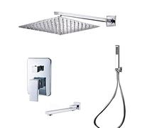 Sistema doccia quadrato a 3 vie, set doccia a parete a scomparsa con soffione a pioggia soffione doccia rubinetto vasca da bagno (30,5 cm) - Aggiornamento moderno del bagno