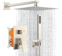 Sistema doccia-rubinetto doccia a pioggia Set completo con soffione doccia da 10 pollici montato a parete e soffione doccia a mano, in nichel spazzolato combinato tutto in metallo