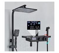 Sistema Doccia, Rubinetto doccia termostatico nero a cascata Display digitale Set bidet Ruota vasca con gru a mensola(Black Hot Cold)