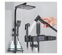 Sistema Doccia, Set di rubinetti for doccia termostatici intelligenti neri Rubinetto for miscelatore digitale a pioggia intelligente for bagno con cremagliera e bidet(Black Hot Cold Mixer)