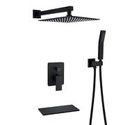 Sistema doccia Set rubinetto nero opaco a pioggia a parete combinato vasca con maniglia singola e kit di finiture soffione a quadrato da 10 pollici, spruzzatore portatile, beccuccio for a cascata