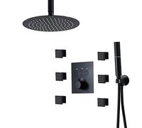 Sistema doccia Termostatico BAGNI CAPERCHIO DOCUPAGGIO SET COMBO DOCHETTA NERA SET MIXER PIOGA BRASCIO DOCUCATO CON DOCCHIO DEGLI ROUPO DI 10 POLLI, DOCHIA PANOLLO, 6 getti per il corpo, soffitto