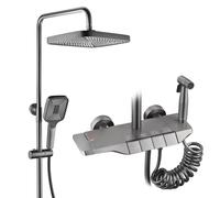 Sistema doccia termostatico con 4 funzioni, 30 x 21 cm, soffione doccia quadrato autopulente in silicone nascosto, rubinetto per vasca da bagno con tasti di controllo per il massimo comfort