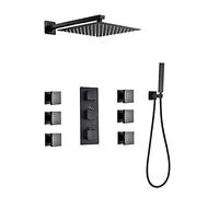 Sistema doccia termostatico con getti per il corpo, set di rubinetti per doccia neri a pioggia Soffione doccia quadrato spruzzatore portatile Kit doccia da bagno di lusso per il massimo relax