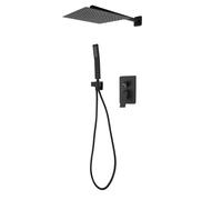 Sistema doccia termostatico con set doccia, 30 cm, set completo da parete, con termostato, in acciaio inox, doccia a pioggia, 2 tipi di getto, soffione con display a LED