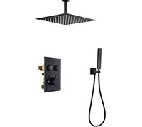 Sistema doccia termostatico con soffione a pioggia montato a soffitto e set doccia portatile, miscelatore a pioggia, 40,6 cm