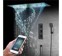 Sistema Doccia Termostatico Set Combinato Doccia Musicale Bluetooth a 16 Colori con Soffione Doccia a Pioggia a Cascata da 90x30 Cm, Display Digitale 2 modalità Doccette