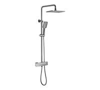 Sistema doccia termostatico, set rubinetto 12 pollici combinato miscelatore a parete con bocca vasca, soffione a pioggia, a mano, corpo valvola in ottone, grigio pistola(Gun Gray)
