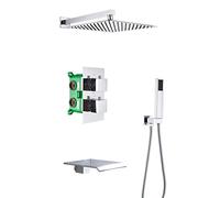 Sistema doccia termostatico, set rubinetto doccia cromato quadrato, set doccia con miscelatore a pioggia per bagno, set doccia combinato con soffione portatile, sistema soffione doccia a pioggia, set