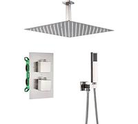 Sistema Doccia Termostatico, Set Rubinetto Doccia Set Combinato Doccia A Pioggia In Nichel Spazzolato 2 Funzioni Kit Di Rivestimento Vasca E Doccia Con Spruzzatore Portatile E Soffione A Pioggia Per