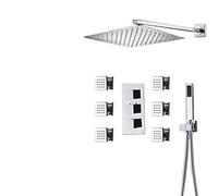 Sistema doccia termostatico Ultra-sottile soffione doccia a pioggia Set 6 pezzi Spa età Getti 10 pollici Montaggio a parete Miscelatore di lusso Bagno rubinetto Ensemble