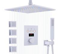 Sistema doccia testa di rubinetto nero set di rubinetti con display di temperatura pluvia da 12 pollici con 4 pezzi di getti portatili termostatici portatili a parete può funzionare insieme LWX