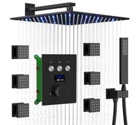 Sistema doccia Testa Full Body Termostatic Matte Black Faucets Set di apparecchi completi per la visualizzazione della temperatura digitale con piovosità a LED da 12 pollici portano da 6 pezzi per il