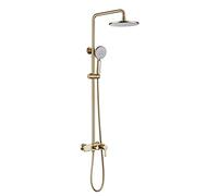 Sistema doccia utilizzato per la ristrutturazione del bagno, set miscelatore doccia a vista con riempimento vasca, soffione doccia a pioggia e doccetta multifunzione (spazzola oro a)
