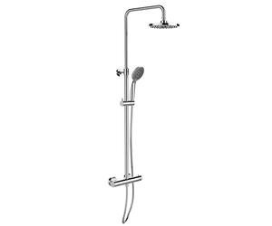 Sistema doccia Young Eco, con rubinetto termostatico e 2 regolatori Watersaving, soffione doccia a pioggia Ø 20 cm e doccetta Ø 11 cm con 5 funzioni, tubo doccia in acciaio inox, cromato