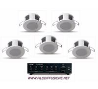 Sistema filodiffusione sonora audio 5 mini diffusori da incasso e amplificatore