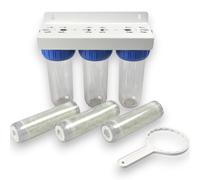 SISTEMA FILTRAZIONE ACQUA TRE STADI NW-BR10B4 3 CARTUCCE SFERE ANTI CALCARE