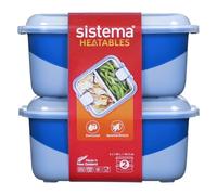 Sistema Heatables Contenitori alimenti per microonde | 1,35L | Contenitori per preparazione pasti a prova di perdite con coperchi | Confezione da 2 | Rettangoli blu lazuli