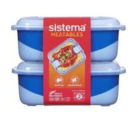 Sistema Heatables Contenitori alimenti per microonde | 1L | Contenitori per preparazione pasti a prova di perdite con coperchi | Confezione da 2 | Rettangoli blu lazuli