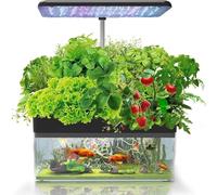 Sistema idroponico e acquario intelligente for interni 2 in 1 con 12 baccelli for piante | con acquario, 3 modalità di coltivazione, timer automatico, kit for giardino di erbe, luce a LED(Black)