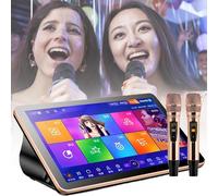 Sistema karaoke, macchina karaoke con touch screen capacitivo LED da 18,5 pollici e microfono wireless professionale, controllo vocale intelligente AI la funzione brano, lettore KTV desktop(Black,2T)