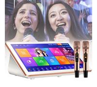 Sistema karaoke, macchina karaoke con touch screen capacitivo LED da 18,5 pollici e microfono wireless professionale, controllo vocale intelligente AI la funzione brano, lettore KTV desktop(White,1T)