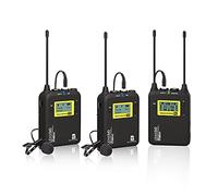 Sistema Microfonico Lavalier Wireless, LENSGO LWM-328C Mic Professionale Wireless Omnidirezionale UHF 99-canali con 2 Trasmettitore e 1 Ricevitore per Smartphone Fotocamera Canon Nikon DSLR e Altro