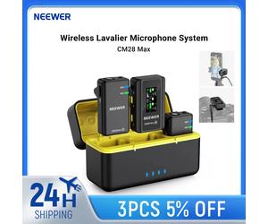 Sistema Microfonico Lavalier Wireless NEEWER CM28 Max con Custodia di Ricarica, 48KHz/Cancellazione del Rumore, Memoria 8GB, Batteria da 25 Ore