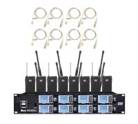 Sistema microfono wireless a 8 canali per spettacoli teatrali scolastici, teatro teatrale, 8 microfoni Lavalier Set microfono cordless beige