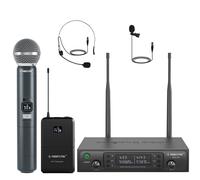 Sistema microfono wireless professionali doppi con microfoni palmari bodypack e