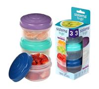 Sistema Mini Bites TO GO barattoli per snack | 130 ml | Contenitori per snack impilabili con coperchio | Privi di BPA | Coperchi verdi, rosa e blu | 3 pezzi