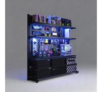 Sistema modulare indipendente di pannelli forati in acciaio, unità di scaffalatura da gioco con 20 ganci, sistema di esposizione da pavimento con pannelli forati in metallo(Black,106cm)