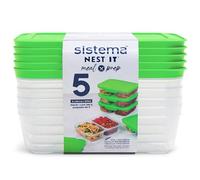 Sistema NEST IT contenitori per preparazione dei pasti | 870 ml | Contenitori ermetici per la conservazione di alimenti, con scomparti e coperchi | Senza BPA | Verde | 5 pezzi