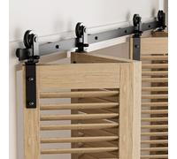 Sistema per porta scorrevole bifold da 1,2 m, set completo di binari e ruote per 4 porte in legno, 122 cm, raccordi neri, facile da installare ed elegante soluzione (porta non inclusa)