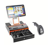 Sistema POS All-in-One per Ristorazione e Retail, Schermo Touch 15,6" HD, Processore i5 Rapido, Hardware di Cassa Senza Software POS, Interfaccia Multi-Porta(White,58 tooth gear printer)