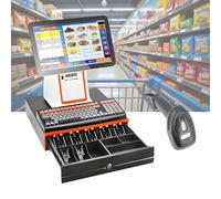 Sistema POS Tutto In Uno Con Touch Screen Da 15,6" E 8 GB Di RAM, Registratore Di Cassa Intelligente Con Angolo Regolabile For Vendita Al Dettaglio, Ristorante, Supermercato(Black,DualScreen)