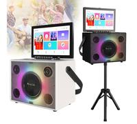 Sistema professionale per karaoke, tablet touch da 14 pollici, portatile, Bluetooth, karaoke, con 2 microfoni wireless, altoparlante pieghevole a LED a colori con batteria al litio da 10 Ah, hard disk