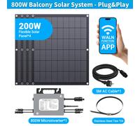 Sistema solare da balcone Plug & Play da 800W con microinverter e 4 pannelli solari flessibili da 200W, installazione semplice, tutto in un unico cartone.