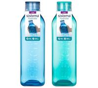 Sistema Square Water Bottle 1L | Borraccia senza BPA | Coperchio a tenuta stagna | Lati con facile presa | Ocean Blue e Minty Teal | 2 pezzi