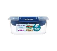 Sistema Stax To Go - Contenitore rettangolare per alimenti da 1 l, ermetico, a tenuta stagna, stile bento box con doppio vassoio, realizzato con materiale per uso alimentare, blu o verde acqua (colore