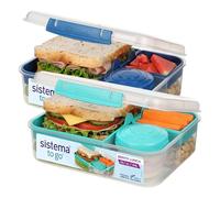 Sistema TO GO Bento Box Cube | 1,65 L | Scatole per il pranzo per la scuola con scomparti e vaschette per gli spuntini | Senza BPA | 2 pz. | Verde menta e Blu oceano