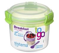 Sistema TO GO contenitore per colazione | Contenitore per alimenti con scomparti e cucchiaio | 530 ml | Senza BPA | Clip rosa